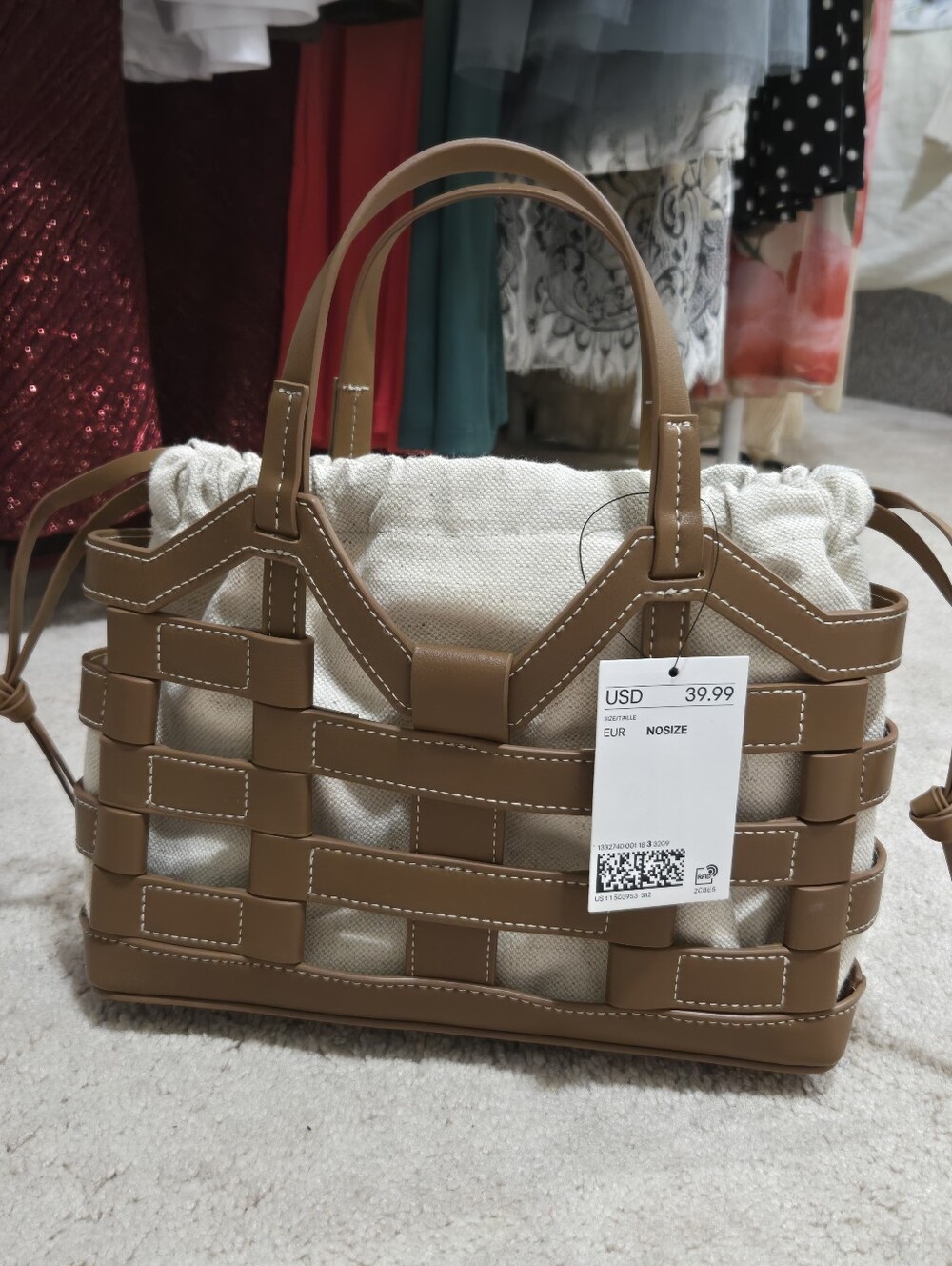 H&M Light Brown/beige Drawstring Detail Tote Bag - Picture 5 of 11